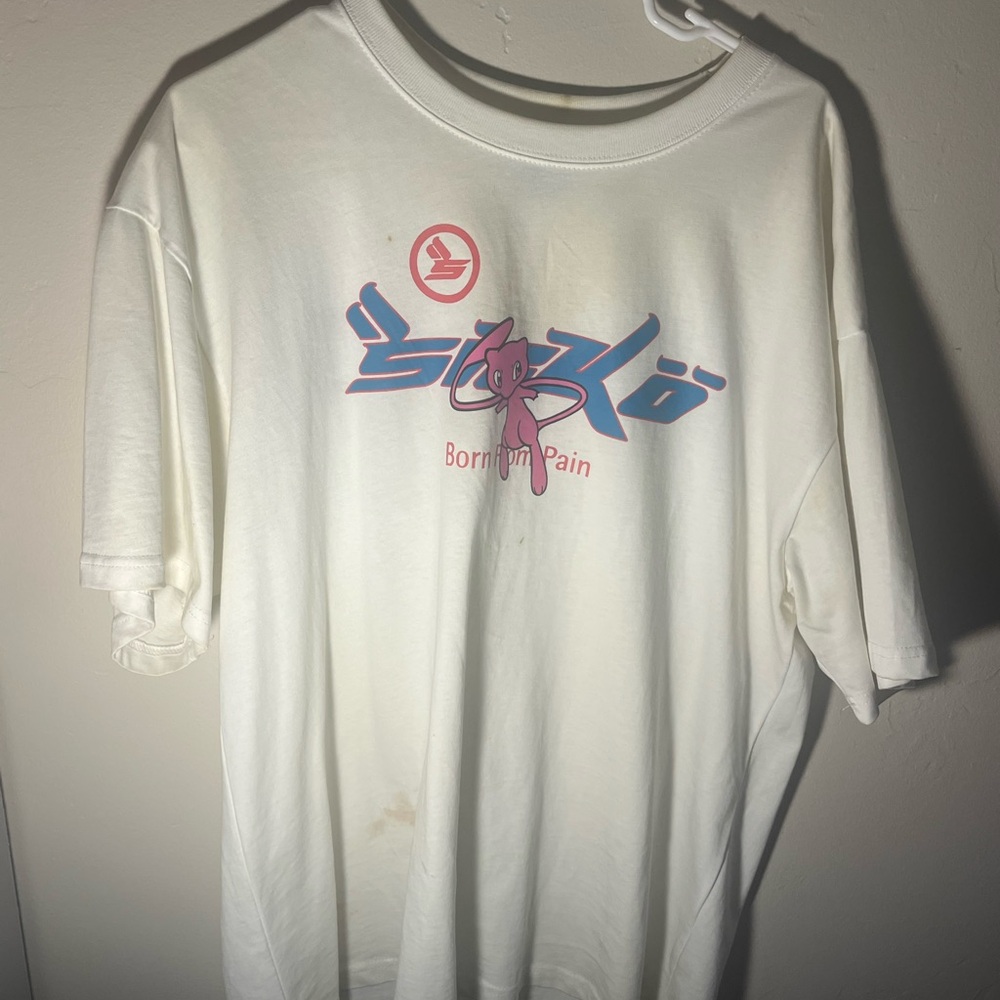 White SICKO Graphic T-Shirt with Pink and Blue Design